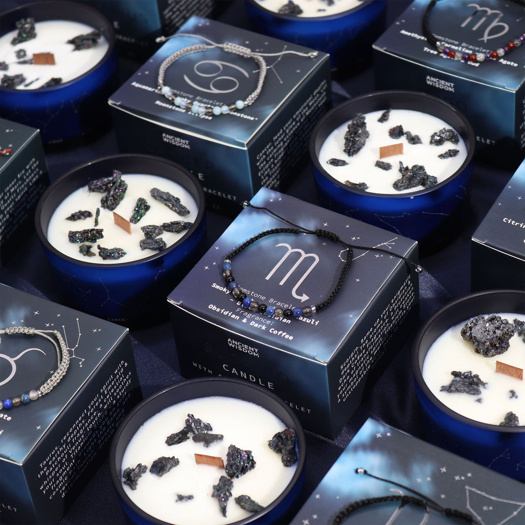 Vela de Cristal del Zodiaco con Pulsera de Piedras Preciosas - Piscis