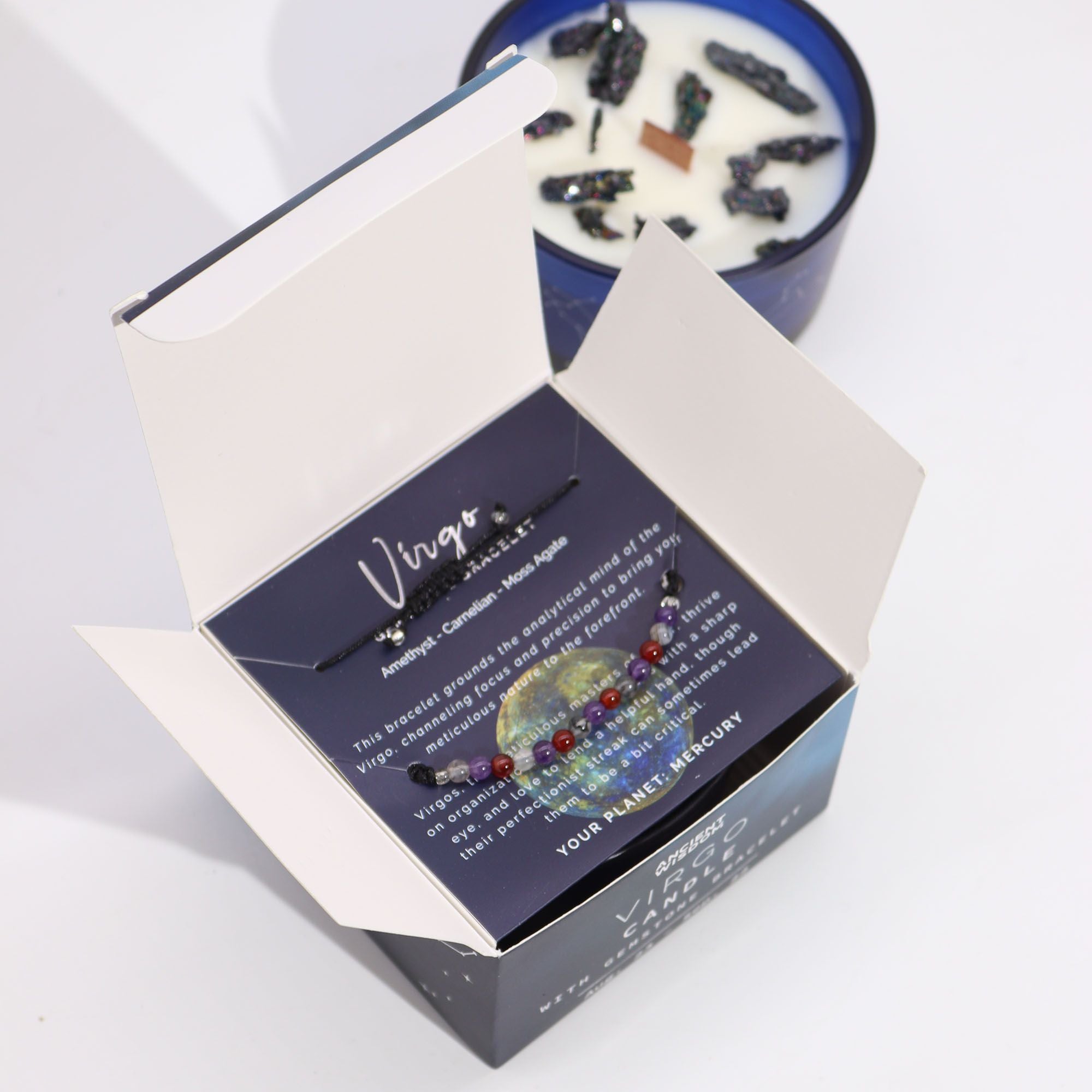 Vela de Cristal del Zodiaco con Pulsera de Piedras Preciosas - Virgo